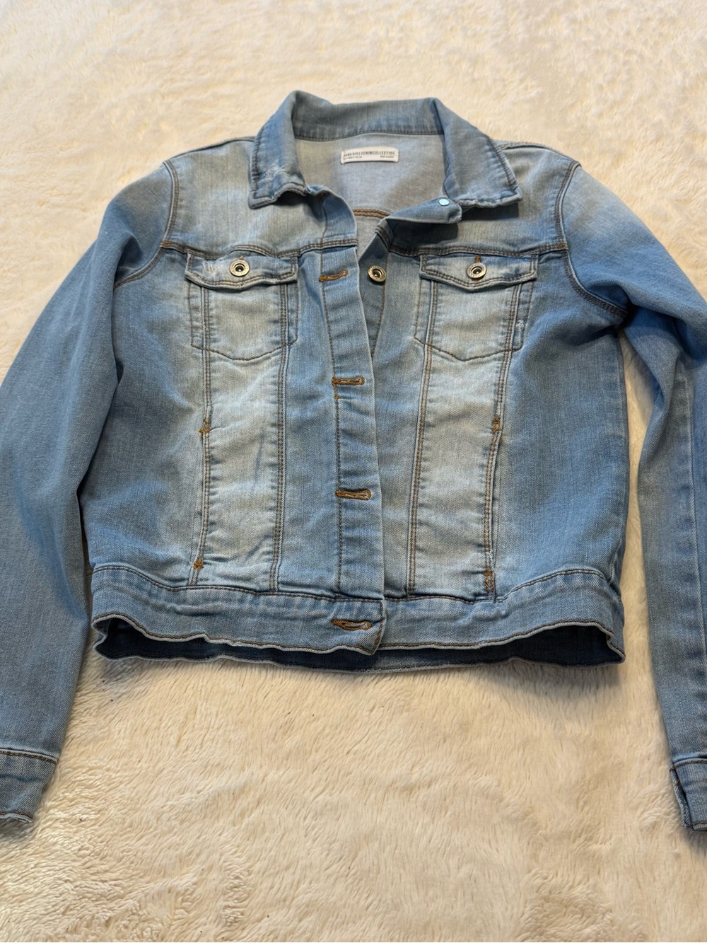 ZARA Kids Jacket Size 13-14 Denim Collection Trucker Button Front Cotton Blue